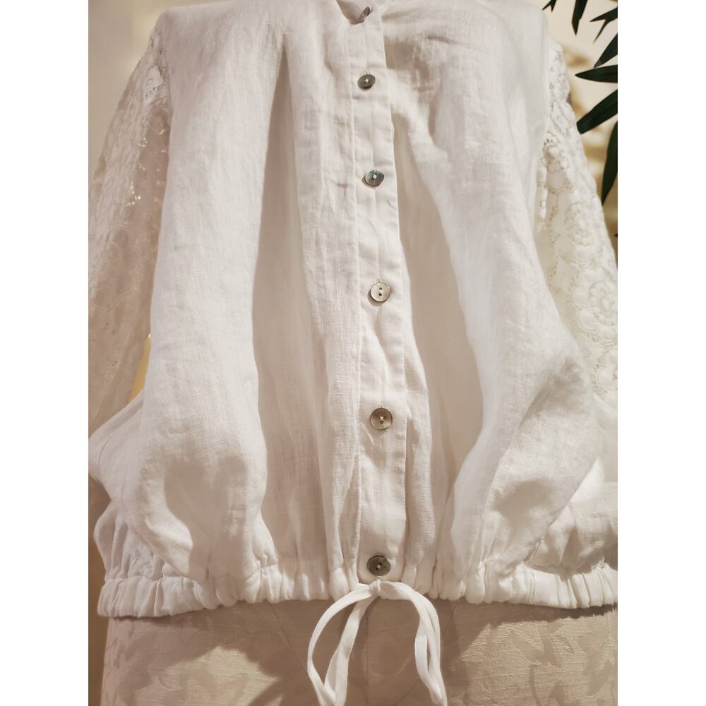 J Jill Love Linen Shell Button Tie Hem Blouse Top Womens Size M White Coastal - Picture 5 of 10